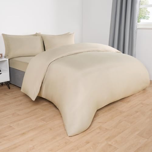Brentfords Single Duvet Cover Set, Bedding Set Single Duvet Cover Luxury Super Soft Comfy Bedding Linen with Pillowcase Microfibre Quilt Cover, Natural Beige