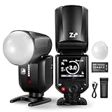 NEEWER Z2-C 2.4G TTLラウンドヘッドフラッシュストロボ スピードライト ディフューザー付き アップグレードされたUI 2つの調整可能なモデリングランプ TTL/MクイックTCMスイッチ 76Ws 1/8000s HSS 7.2V/3000mAhバッテリー 600フルパワーフラッシュ