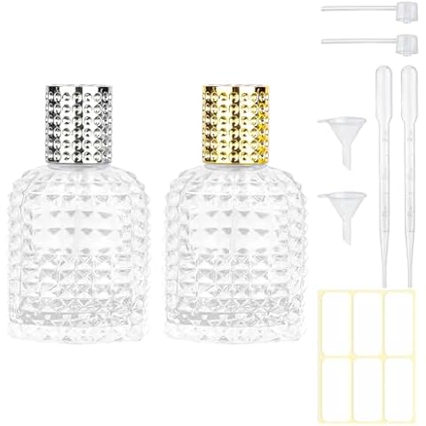 Gsteng Refillable Spray Perfume Bottles, Clear Thick Glass Empty Perfume Bottle, Gold&Silver Perfume Atomizer,Travel Cologne Sprayer Bottles. (Gold & Silver, 1.7 Ounces) Cover