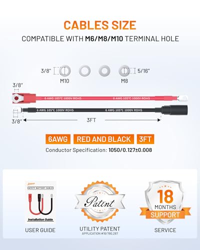 Ampeak 6 AWG Battery Cable 3FT, Anti-Spark Waterproof, UL Listed Pure Copper, 3/8" Lugs, 120A Rated, for Inverter $15.33 Free Shipping - image 9