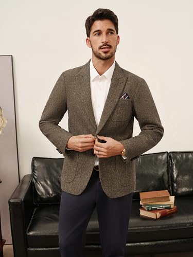 PJ PAUL JONES Mens Tweed Blazer Wool Sport Coat Two Button Peak Lapel Vintage Suit Jackets3