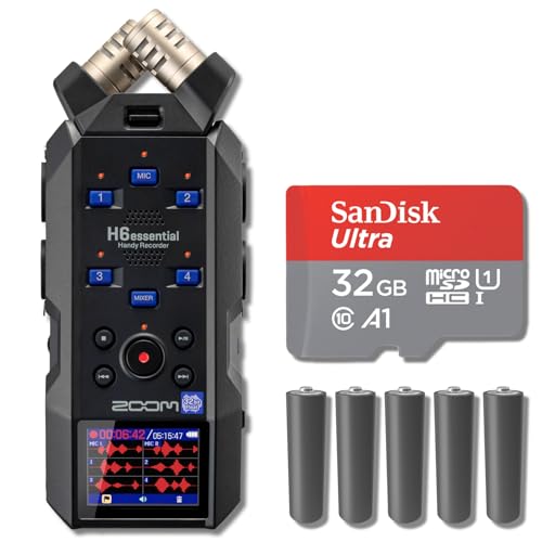 Zoom H6essential 6-Track 32-Bit Float Portable Audio Recorder with 32GB microSD Card and AA Batteries