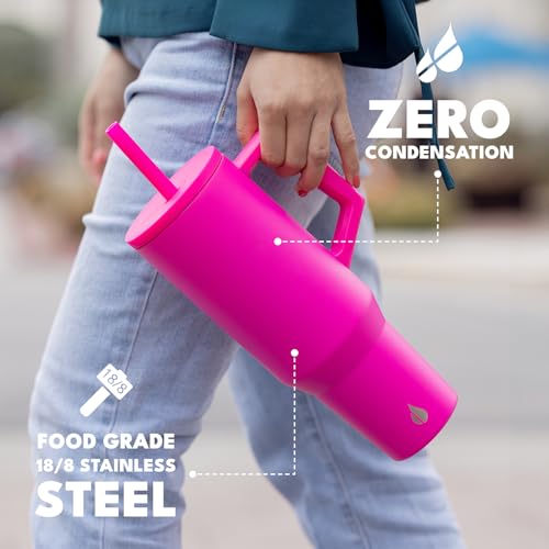 Image of Elemental Spill Proof 40oz Insulated Tumbler with Handle & Straw Travel Mug | Stainless Steel Commuter Travel Coffee Mug for Cold Beverages, Includes 2 Straws & a Spill Proof Lid for Everyday Use