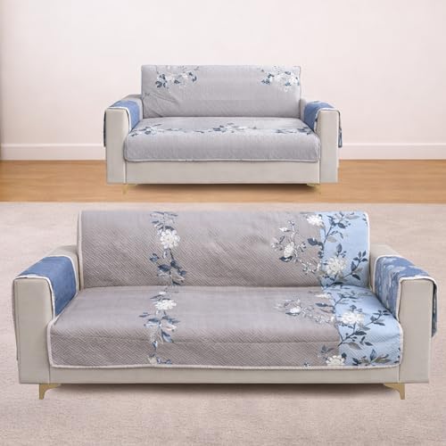 Image of Homerz Premium 7(3+2) Seater Quilted Reversible Sofa Cover Mat with Pocket Arms | Polyester Blend 350 GSM Full Coverage & Back Belt for Stability (Velaro, 5(3+2) Seater)
