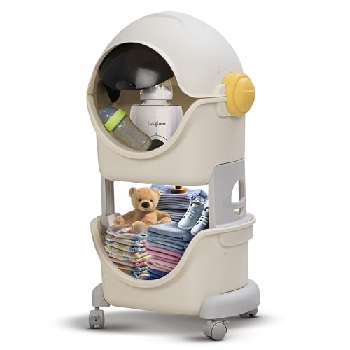 Image of BAYBEE Astro Storage Organizer for Kids Toys Baby Wardrobe for Clothes, Korner Baby Bookshelf with Detachable 2 Level Storage Box, Wheel Locking Mechanism, Kids Toys Storage Organiser for Babies