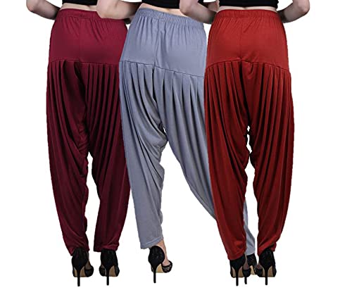 Image of CASUALS Women's Regular Fit Viscose Drawstring Patiala Harem Pants Combo Pack 3