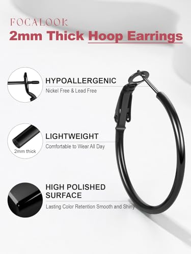 FOCALOOK 14K Gold Plated Lightweight Large Hoops| 2mm Thin Hoop Earrings for Women 30/40/50/70/100mm4