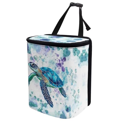 Image of DISNIMO Tie Dye Sea Turtle Car Trash Can with Lid, Car Accessories Leak-Proof Waterproof Car Garbage Bin Collapsible Portable Car Storage Organizer Trash Bag for Car SUV Trucks