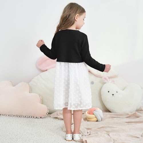 Image of Girls' Long Sleeve Knitted Bolero Cardigan Kids Button Closure Shrug Sweaters Cropped Jacket Cover Up Tops