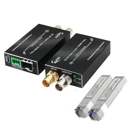 Image of 3G-SDI to Fiber Converter Kit with SFP, Broadcast Video Extender Support 1080P 60Hz & RS485 Tally Loop Output, Up to 20km Transmission for Studio Camera, Single-Mode, a Pair