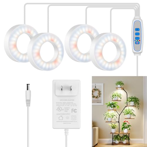 Kullsinss Ceiling Grow Lights for Indoor Plants 192 LEDs 24W Full Spectrum Plant Lights for Indoor Growing 3.5 Under Cabinet Plant Grow Light with 6/12/16H Timer 5 Brightness Levels (4-Head)