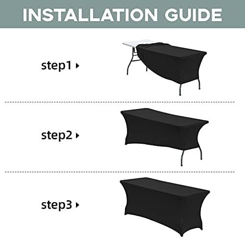 CWK 6FT Waterproof Stretch Spandex Table Cover for Rectangular Tables - Elastic Fitted Tablecloth for Folding Tables,Wrinkle Resistant Table Cloth for Parties, Weddings, Banquets & Events (Black)
