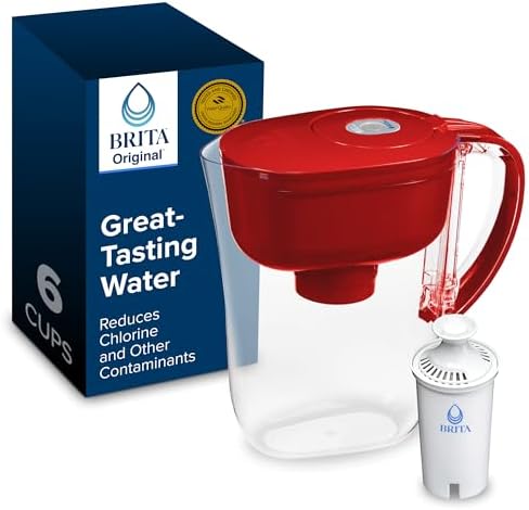 Brita Metro Water Filter Pitcher with SmartLight Filter Change Indicator, BPA-Free, Replaces 1,800 Plastic Water Bottles a Year, Lasts Two Months, Includes 1 Filter, Small - 6-Cup Capacity, Fiery Red