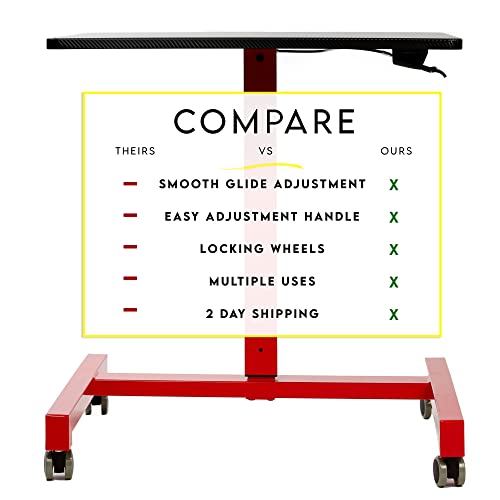 Acmebuy Laptop Cart - Rolling Desk For Laptop - Mobile Rolling Laptop Stand W/ Adjustable Height - Perfect Pneumatic & Ergonomic Workstation W/ Locking Wheels - Black & Red (27.5”X19”) #TOP7