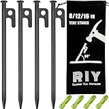 4 Pack Tent Stakes Heavy Duty Metal Tent Pegs for Camping Steel Tent Stakes 8 inch Unbreakable and Inflexible Black