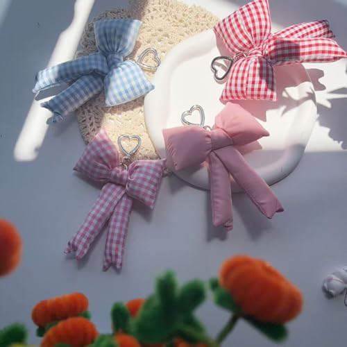 Image of Pink Bow Keychain Bag Charms Y2K Bowknot Plaid Keychains Coquette Aesthetic Purse Handbag Backpacks Charms (Pink 1)