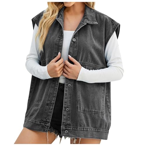 Chaleco vaquero vintage mujer chaqueta harajuku de hip hop abrigo informal con capucha retro