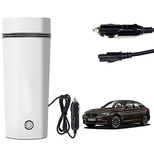 Image of Oshotto 12V Portable Electric Water Bottle for Hot Water Tea Coffee Kettle Mug Multipurpose Food Grade Fast Boil Auto Shut-off For Travel Camping, Road Trip Compatible with BMW 3GT (350ml) - White