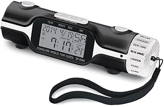 SAGEFINDS World Time Alarm Clock | Calendar, Thermometer, Alarm, Timer, Flashlight | 16 Pre-Set Time Zones | Lightweight & Portable for Travel | Bright LED Display