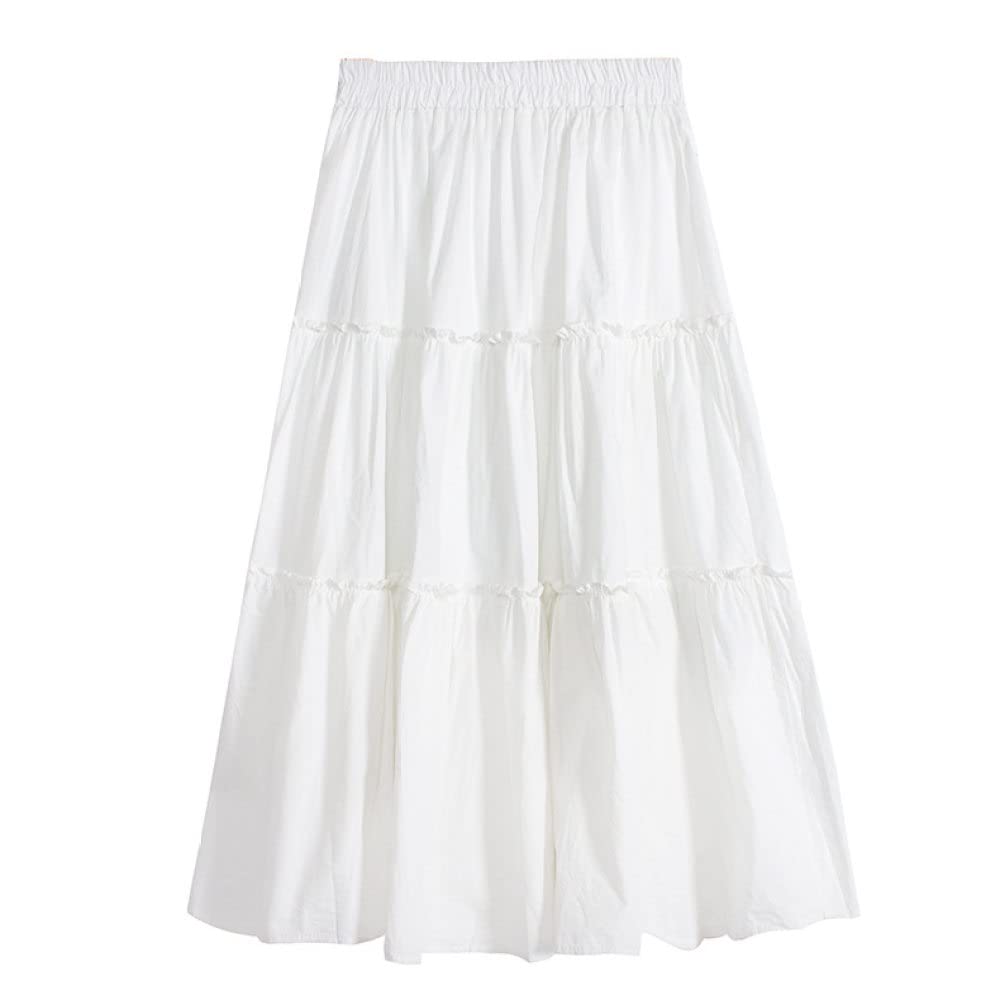 Spódnice dla kobiet Wielka Brytania, plus rozmiar Czarna spódnica zimowa Elastyczna talia, falbana Ruched Spódnice z wysokim stanem Eleganckie spódnice maxi dla(White One Size)
