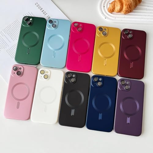 Image of MagPro Metallic Finish Case for Apple iPhone 15 | MagSafe Compatible Magnetic Cover, Matte Luxury Metallic Luster, Shockproof TPU, Camera Lens Guard, Wireless Charging Compatible | Red
