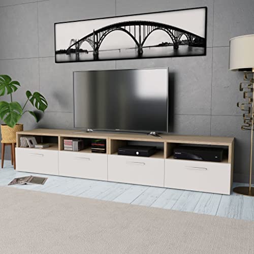 Woonisher Meubles TV 2 pcs Bois d’ingénierie 95x35x36 cm Chêne et Blanc Ensemble Meuble TV et Table Basse