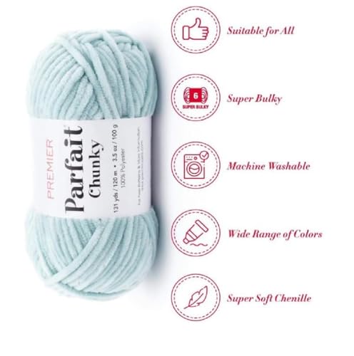 Image of Premier Yarns Parfait Chunky Chenille Yarn 3.5 Oz 6 Super Bulky Weight 3 Pack Bundle with Bella's Stitch Place Holders (Rain)
