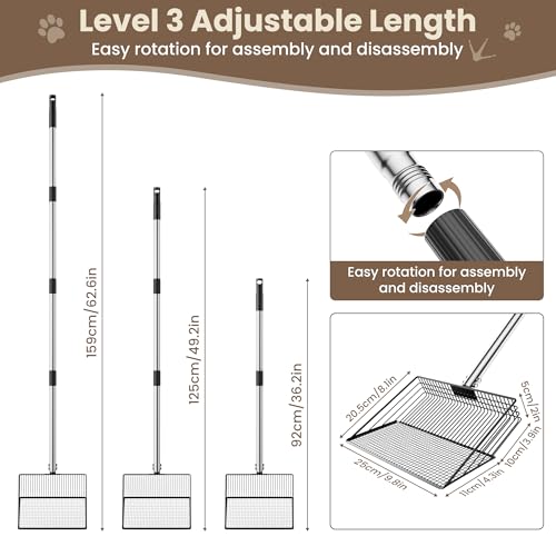 Image of Chicken Poop Scooper,10-inch 37 to 63 inch Long Chicken Coop Scoop with Stainless Steel Handle, Chicken Coop Cleaning Rake for Poop Sand, Large Hen Litter Sifter Shovel