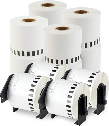 enKo - Etiquetas de papel continuas compatibles DK-2205 (2.4 pulgadas x 100 pies) compatibles con impresoras de etiquetas Brother QL, 12 rollos + 4 cartuchos recargables