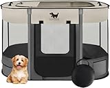 Rest-Eazzzy Dog Playpen, Foldable Kitten Playpen for Medium Dogs, Portable Pet Puppy Playpen with Removable Shade Cover, Indoor Outdoor Travel Camping Use for Small Pets with Carrying Case (S, Grey)