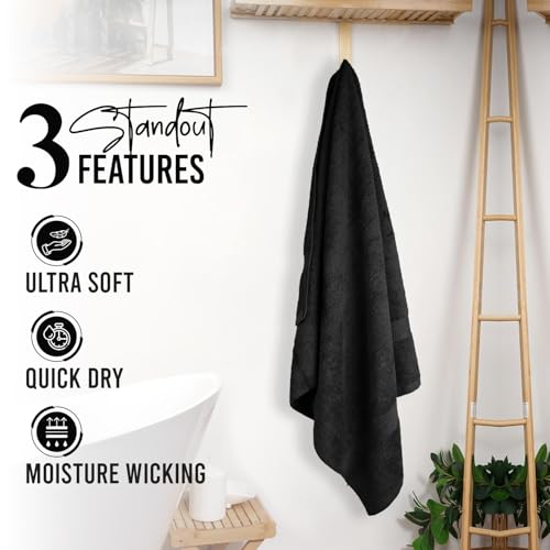 Image of RIVERSIDE 4 Pack Luxury Large Bath Towels, 27x54 Inches, 600 GSM, Black