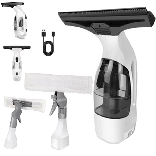 3.8V Rechargeable Window Vac Cordless, Electric Window Vacuum Cleaner with 150ML Tank, 3.5Ah Battery, Spray Bottle with Microfibre Cloth, Squeegee Window Streak-Free Cleaning, Drip & Streak Free