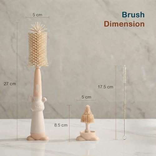 Image of TONY STARK Baby 3-in-1 Silicone Bottle Cleaning Brush Set | 360 Rotatable Handle, BPA-Free Soft Bristles for Cleaning Bottles, Nipples & Pacifiers Safely (Cream)