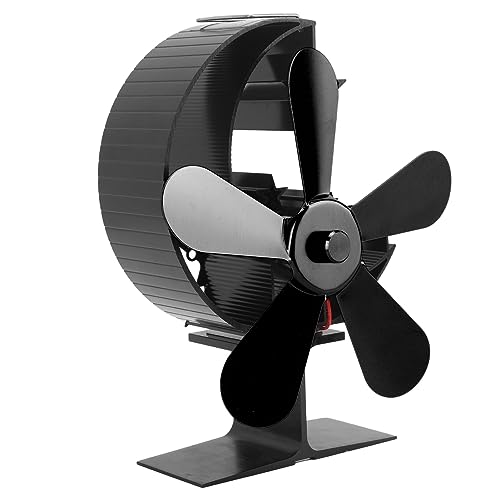 Phefop Ventilador de Estufa de Leña Accionado por Calor, Calefacción Eficiente de 5 Aspas de Aleación de Aluminio, Ideal para Chimenea de Leña y Actividades Al Aire Libre (Black)