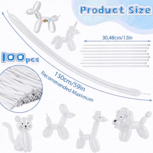 Image of 260 Balloons 100Pcs White Long Balloons for Balloon Garland Thickening Skinny Latex Twisting Balloon for Animals Modeling Christmas Birthday Wedding Party Decoration