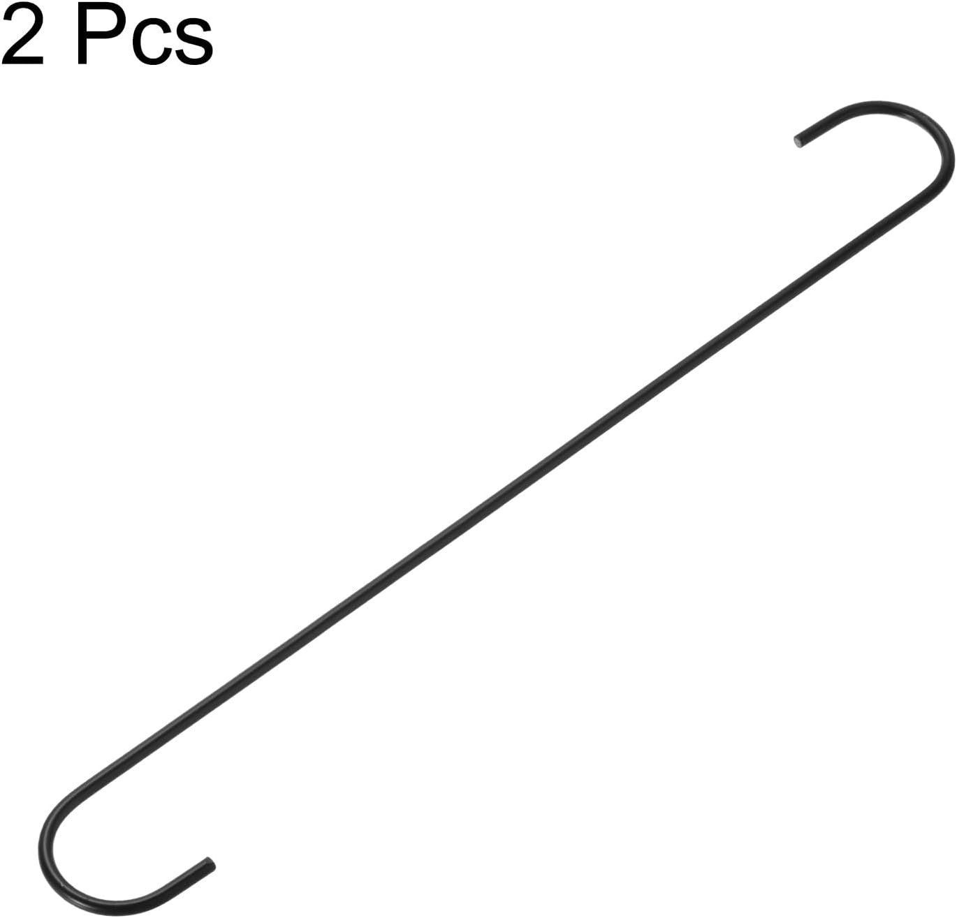 HARFINGTON 2pcs Long S Hooks 16 Inch Extra Long Metal S-Shaped Hanging Hooks High Manganese Steel S Hanger Storage Organizing Tool for Kitchen Garden Bathroom Garage Closet, Black