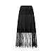 Women's Y2k Lace Half Slip Skirt Mid-Rise Pleated Ruffle Lace Trim Midi Skirt Summer Layered Flowy Skirts Underskirt (Black, XL)
