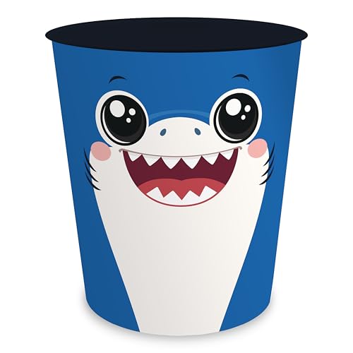 itenga Papierkorb für Kinder mit Tier Motiv - Kawaii Design - rund ca. 11 Liter - Mülleimer fürs Kinderzimmer - stabiler Kunststoff (Hai)