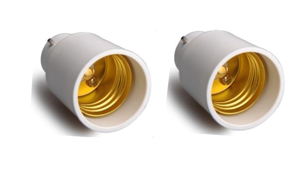 B22 Male To E27 Female Lamp/Bulb Base Holder Socket Converter, Metal and PBT Plastic Material, White (2)