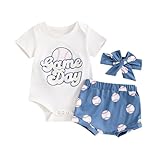 Amnnchya Infant Baby Girl Clothes Little Sister Biggest Fan Romper Baseball Bloomers Shorts Set Newborn Summer Outfit (Blue, 6-12 Months)