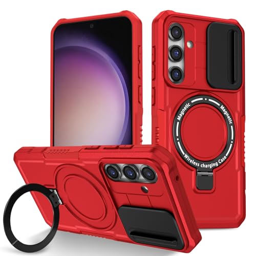 Coque Samsung S24 FE MagSafe rouge avec support bague silicone et polycarbonate
