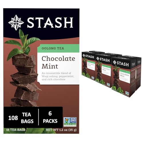 Image of Stash Tea Chocolate Mint Wuyi Oolong Tea - Caffeinated, Non-GMO Project Verified Premium Tea with No Artificial Ingredients, 18 Count (Pack of 6) - 108 Bags Total