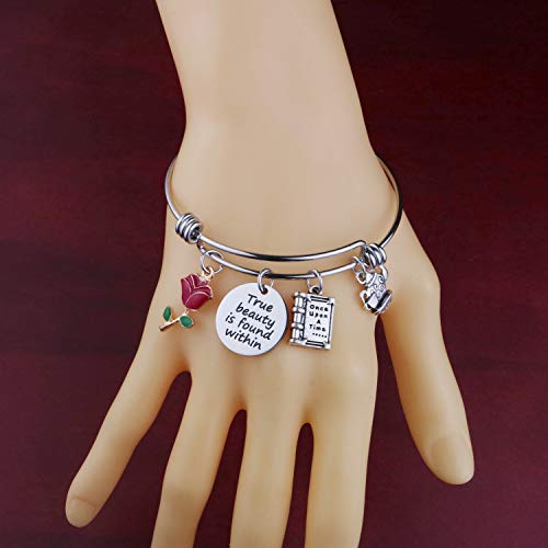 Bosate Beauty And The Beast Fan Gift True Beauty Is Found Within Disney Inspired Beauty And The Beast Jewelry Princess Belle Rose Charm Gift For Her (True Beauty Is-Br) #TOP2