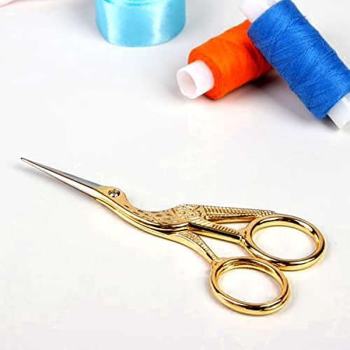 Embroidery Scissors, Stainless Steel Small Crane Sewing Scissors, Vintage Style, Suitable for Embroidery, Craft, Needle Work, Art Work & Everyday Use (Gold, 3.7inch)