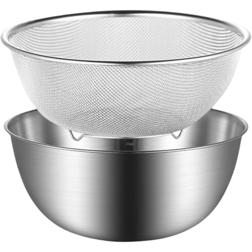 ITMEATステンレス製水切りボウルざるセット-大型野菜米とぎ水切りかご調理器具 (26cm)