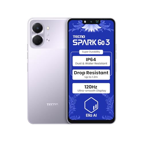 Image of Tecno Spark GO 3 (Aurora Purple, 4GB+64GB | Super Durability Drop Resistant & IP64 Rated| Make Calls Without Network* |Ella Al in Your Own Language| Super Smooth 120Hz 6.74 inch Display |5000mAh Battery