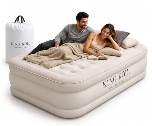 Image of King Koil 13 inch Twin Air Mattress with Built-in High-Speed Pump - CNN Underscored Top Pick, Sleeps Like a Real Bed, Inflates in 2 Minutes, 300 lb Capacity for Guests, Camping, Home, 1-Year Warranty