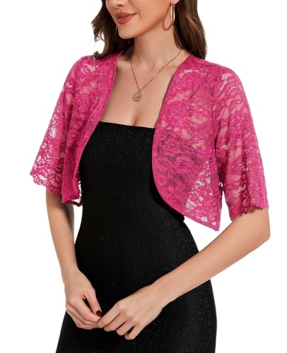 Image of MINTLIMIT Womens Floral Lace Bolero Half Sleeve Shrug Open Front Elegant Cropped Cardigan Shrugs for Evening Party Dresses