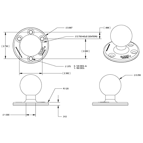 Image of RAM MOUNTS D Size 2.25 inch Ball Base with 3.68 inch Round Plate, Drill-Down Mount Base for Heavy Duty Electronics & Device Mounting RAM-D-202U (Pack of 2)
