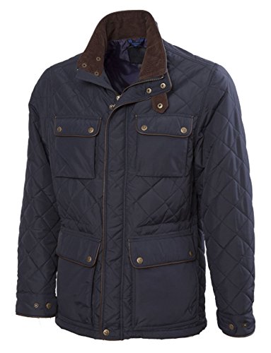 Vedoneire Mens Quilted Jacket (3037) Navy with Leather Trim Quilt Padded Coat (S (Chest 35-37 inches))